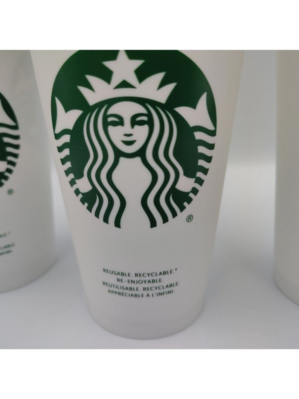 Starbucks Grande Cups Reusable Coffee 16 Oz. Match Lids Set of 5 White Plastic - Picture 3 of 9
